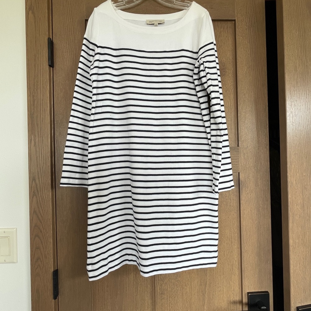 Jones New York Sport White & Black Striped Long-Sleeve Dress
